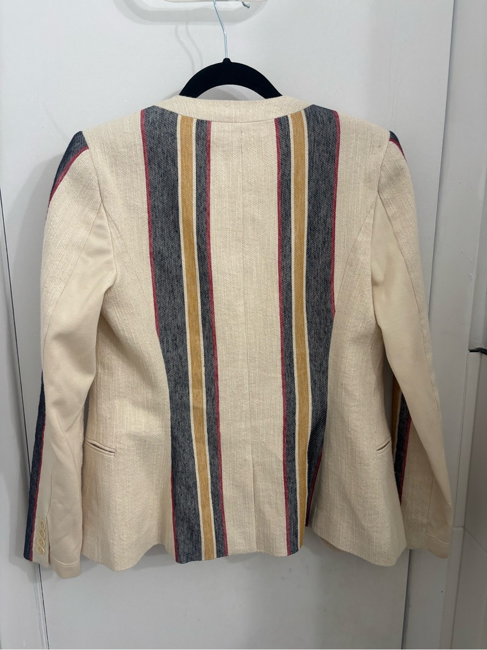 BCBGMaxAzria Cream Blazer with Navy, Mustard & Pink Stripes - Picture 2 of 5